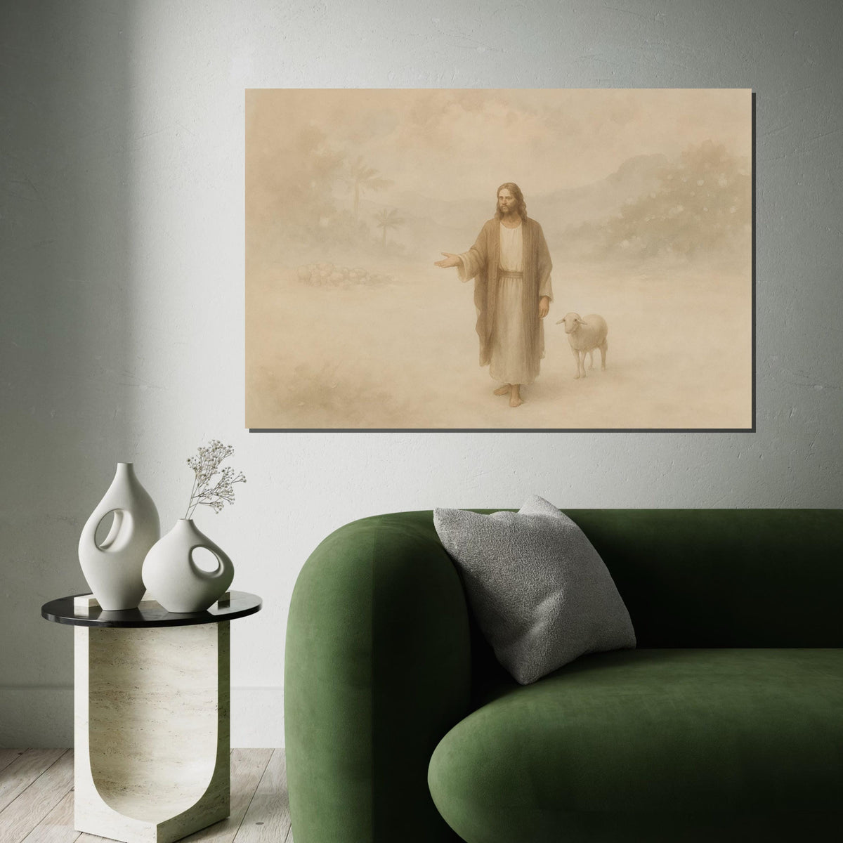 Jesus Shepherd Canvas Art, Man with Lamb, Pastoral Wall Art, Inspirational Canvas, Wall Art Canvas Design, Ready To Hang Decoration