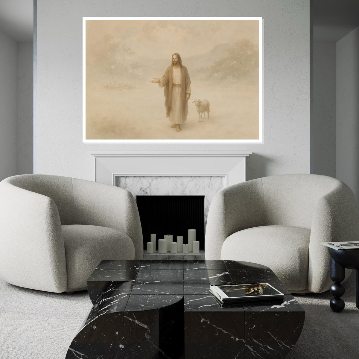 Jesus Shepherd Canvas Art, Man with Lamb, Pastoral Wall Art, Inspirational Canvas, Wall Art Canvas Design, Ready To Hang Decoration