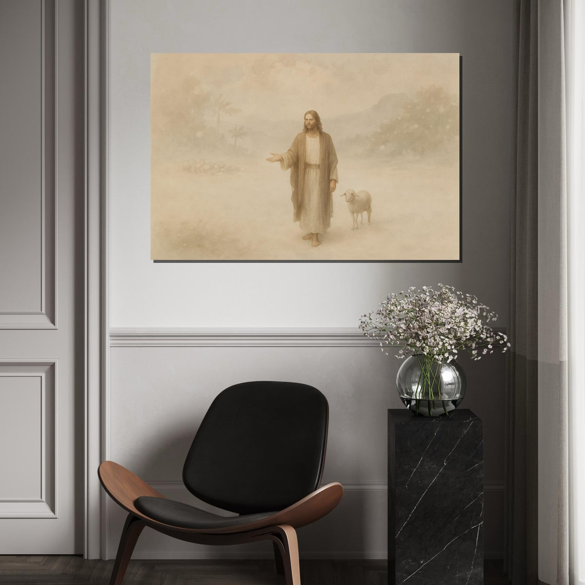Jesus Shepherd Canvas Art, Man with Lamb, Pastoral Wall Art, Inspirational Canvas, Wall Art Canvas Design, Ready To Hang Decoration