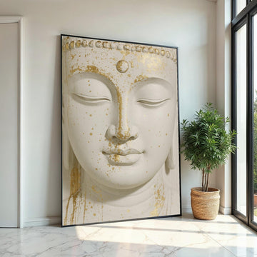 Serene Buddha Canvas, Gold Accents Buddha Wall Art, Spiritual Decor, Peaceful Meditation Canvas, Wall Art Design, Ready To Hang Deco