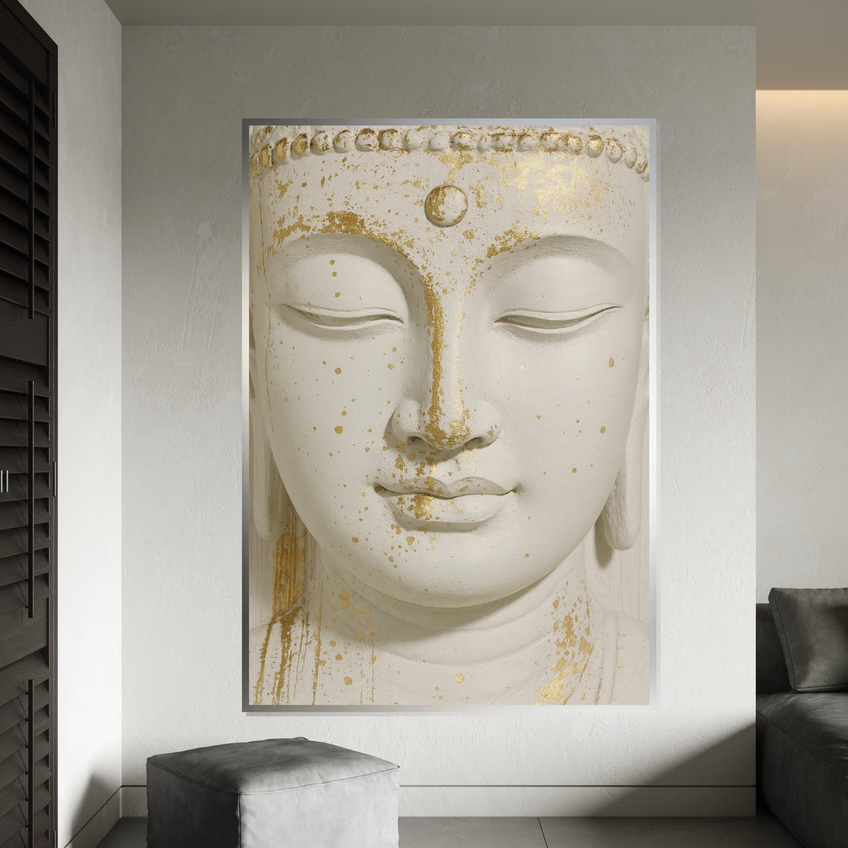 Serene Buddha Canvas, Gold Accents Buddha Wall Art, Spiritual Decor, Peaceful Meditation Canvas, Wall Art Design, Ready To Hang Deco