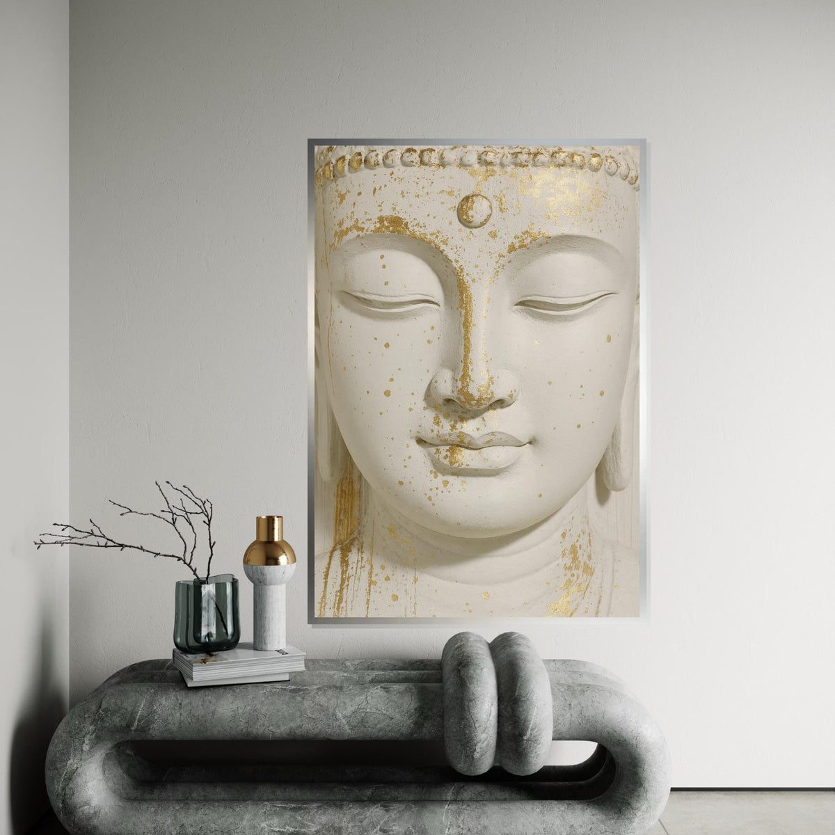 Serene Buddha Canvas, Gold Accents Buddha Wall Art, Spiritual Decor, Peaceful Meditation Canvas, Wall Art Design, Ready To Hang Deco