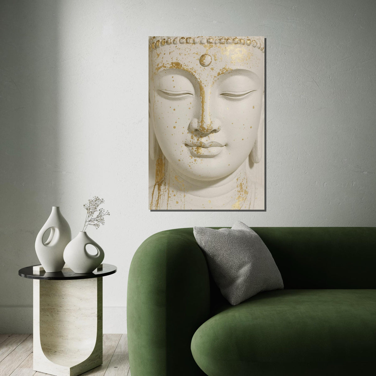 Serene Buddha Canvas, Gold Accents Buddha Wall Art, Spiritual Decor, Peaceful Meditation Canvas, Wall Art Design, Ready To Hang Deco