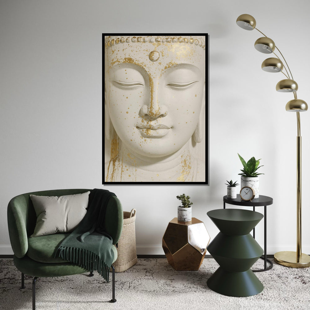 Serene Buddha Canvas, Gold Accents Buddha Wall Art, Spiritual Decor, Peaceful Meditation Canvas, Wall Art Design, Ready To Hang Deco