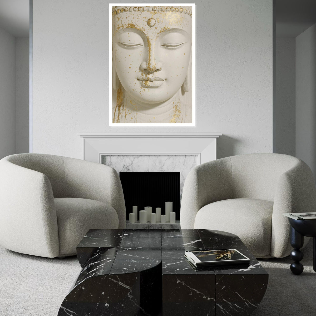 Serene Buddha Canvas, Gold Accents Buddha Wall Art, Spiritual Decor, Peaceful Meditation Canvas, Wall Art Design, Ready To Hang Deco