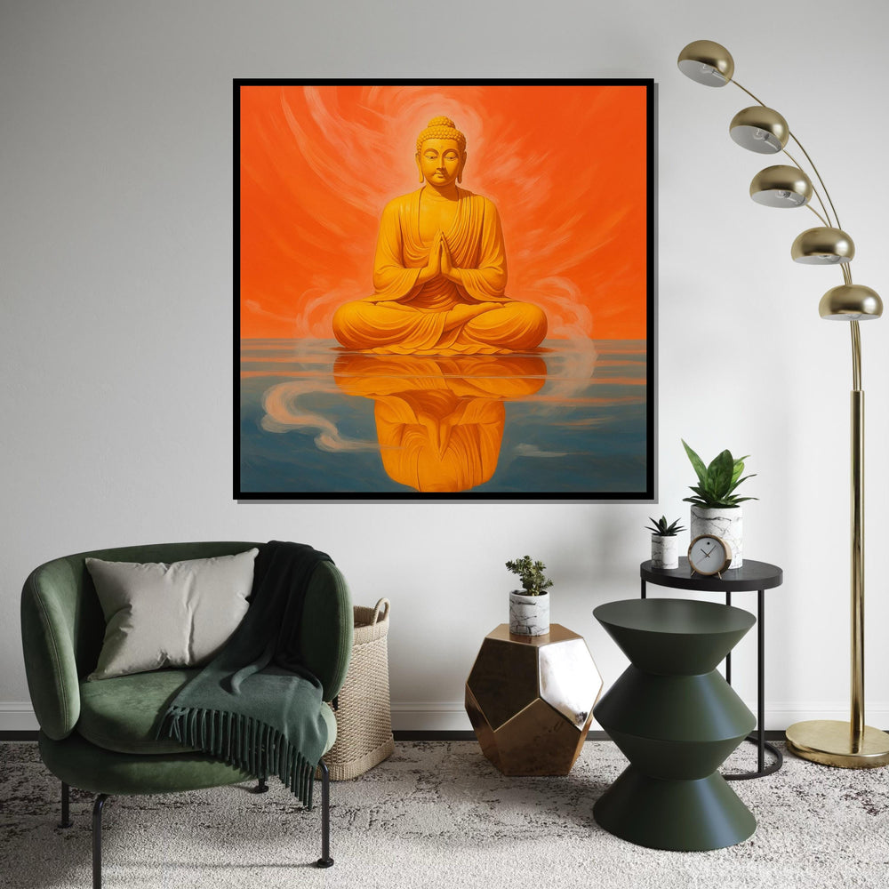 Buddha Canvas Wall Art, Meditation Poster, Orange Buddha Reflection, Spiritual Decor, Wall Art Canvas Design, Ready to Hang Decoration
