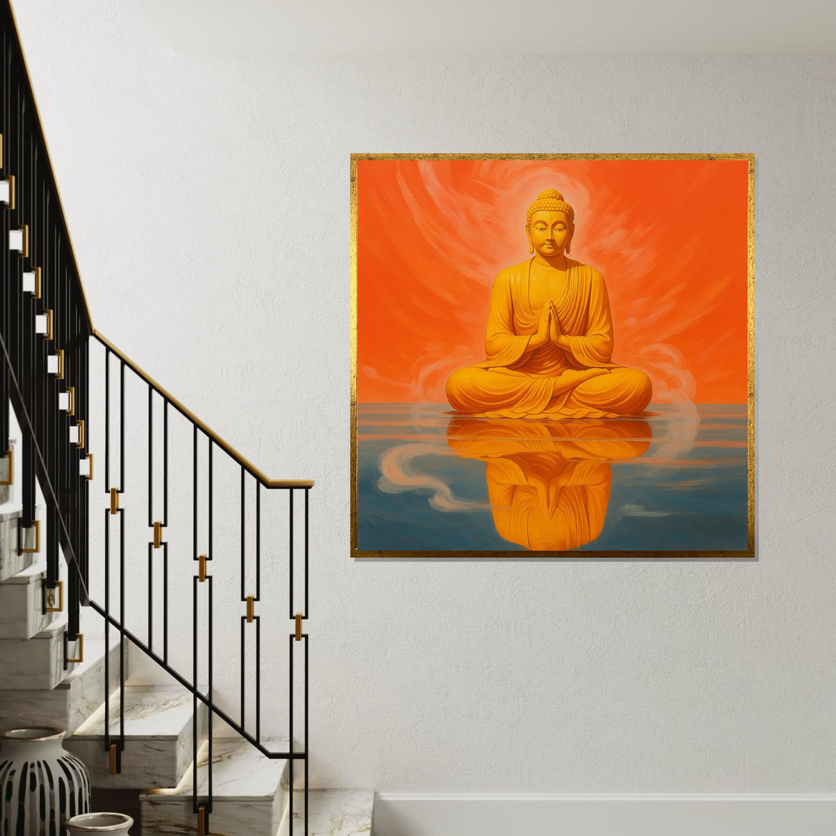 Buddha Canvas Wall Art, Meditation Poster, Orange Buddha Reflection, Spiritual Decor, Wall Art Canvas Design, Ready to Hang Decoration