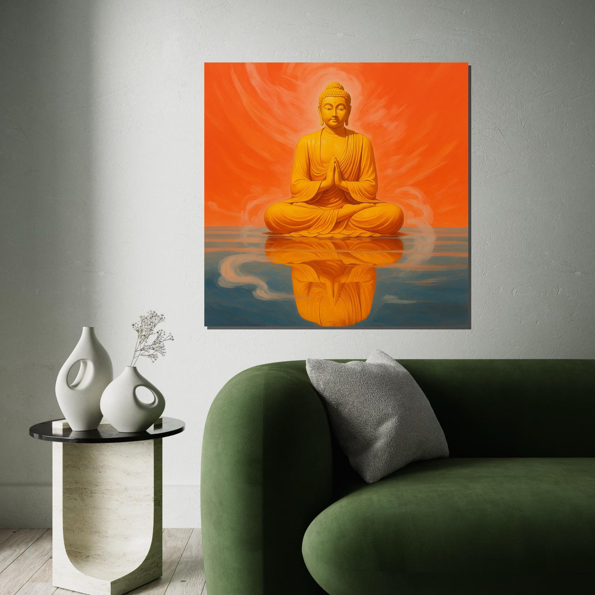Buddha Canvas Wall Art, Meditation Poster, Orange Buddha Reflection, Spiritual Decor, Wall Art Canvas Design, Ready to Hang Decoration