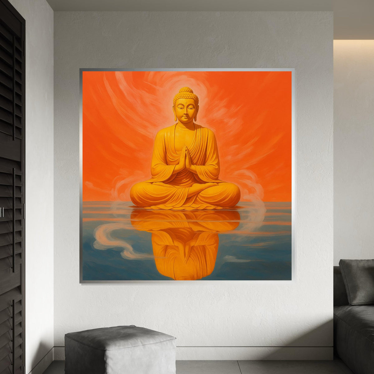 Buddha Canvas Wall Art, Meditation Poster, Orange Buddha Reflection, Spiritual Decor, Wall Art Canvas Design, Ready to Hang Decoration