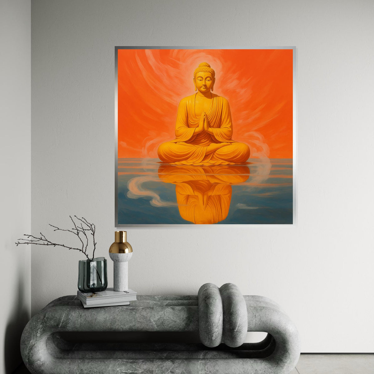 Buddha Canvas Wall Art, Meditation Poster, Orange Buddha Reflection, Spiritual Decor, Wall Art Canvas Design, Ready to Hang Decoration