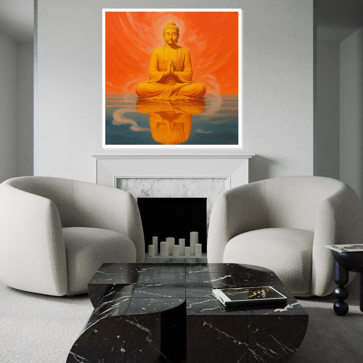 Buddha Canvas Wall Art, Meditation Poster, Orange Buddha Reflection, Spiritual Decor, Wall Art Canvas Design, Ready to Hang Decoration