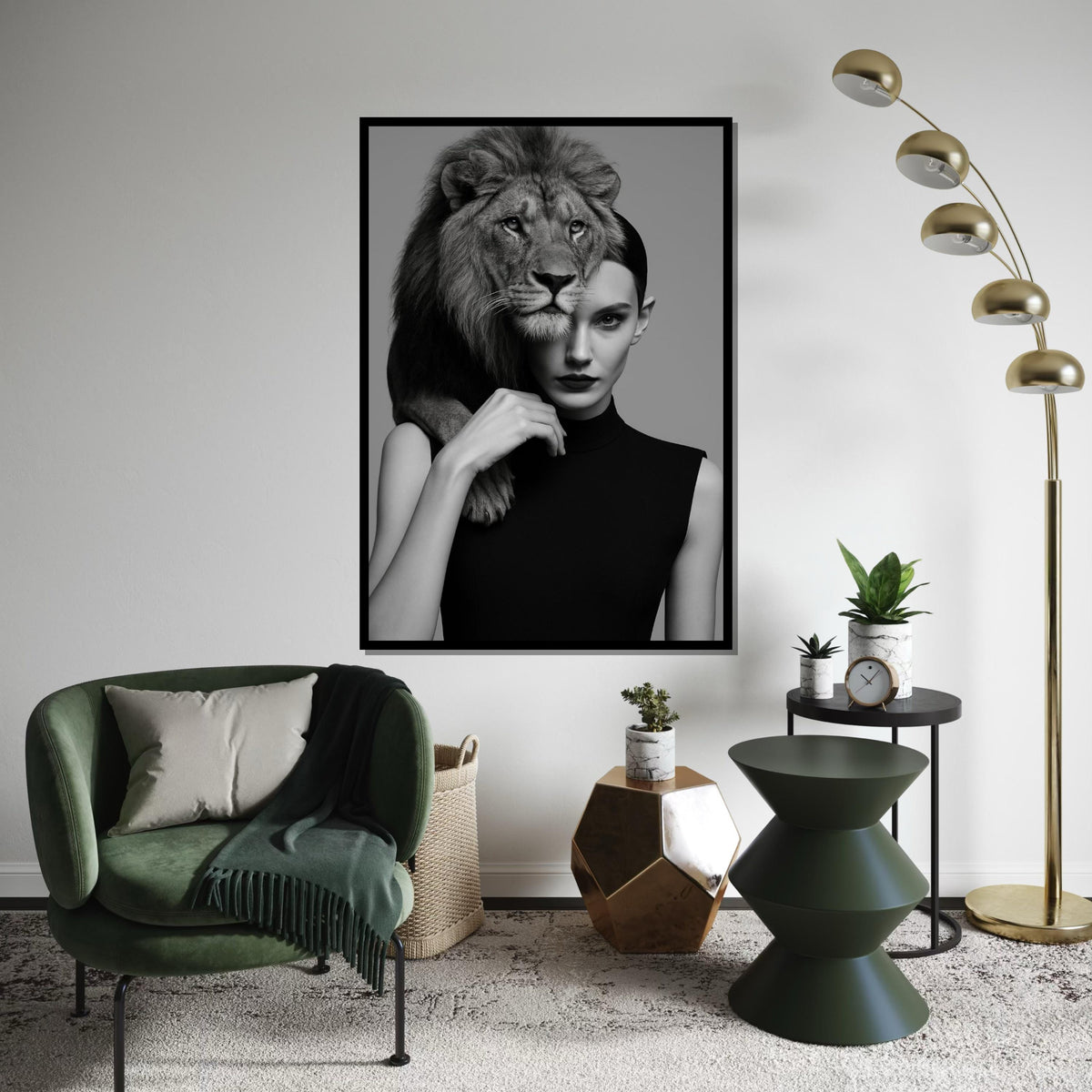 Lion Woman Fusion, Elegant Lion Canvas, Animal Wall Art, Lion and Human Portrait, Wall Art Canvas Design, Ready to Hang Decoration