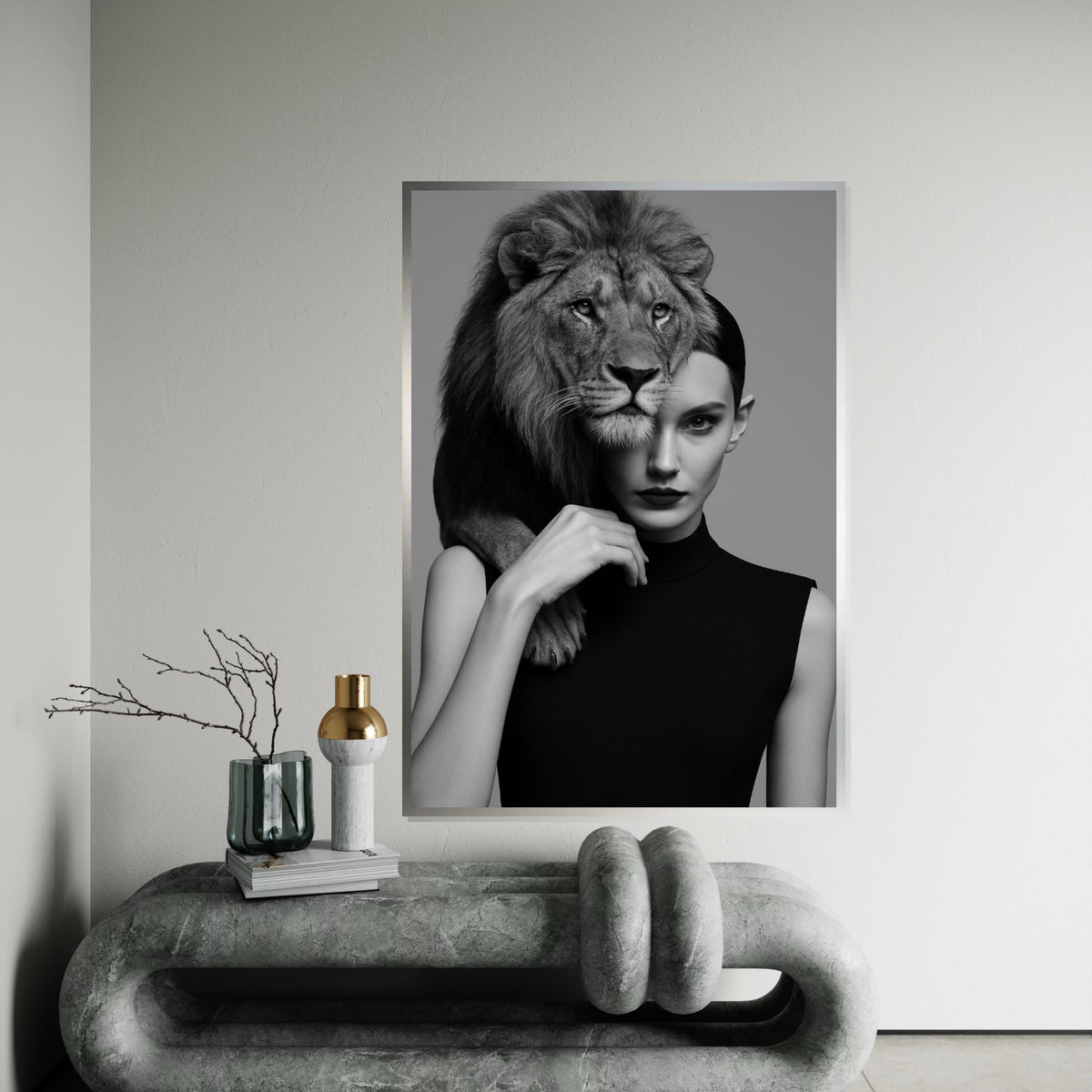 Lion Woman Fusion, Elegant Lion Canvas, Animal Wall Art, Lion and Human Portrait, Wall Art Canvas Design, Ready to Hang Decoration