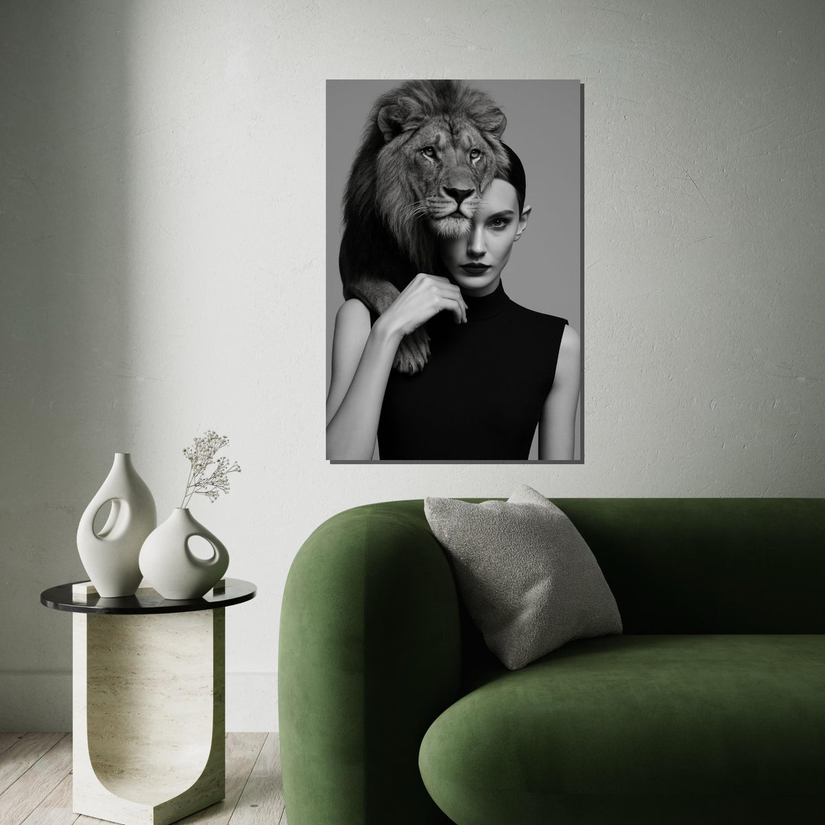 Lion Woman Fusion, Elegant Lion Canvas, Animal Wall Art, Lion and Human Portrait, Wall Art Canvas Design, Ready to Hang Decoration