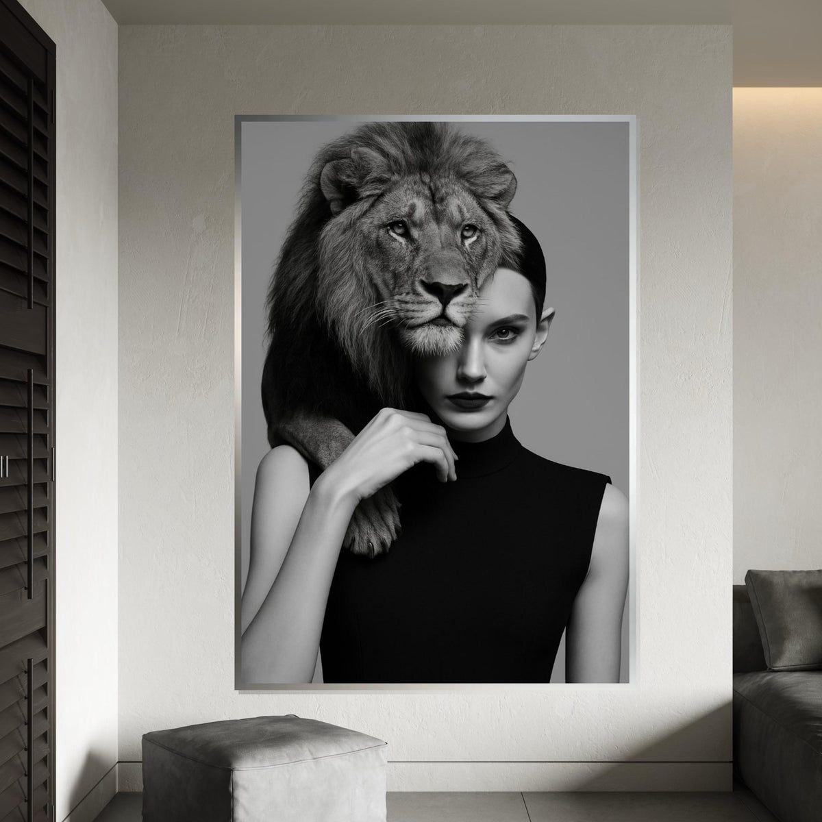 Lion Woman Fusion, Elegant Lion Canvas, Animal Wall Art, Lion and Human Portrait, Wall Art Canvas Design, Ready to Hang Decoration