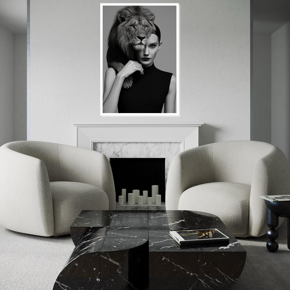 Lion Woman Fusion, Elegant Lion Canvas, Animal Wall Art, Lion and Human Portrait, Wall Art Canvas Design, Ready to Hang Decoration