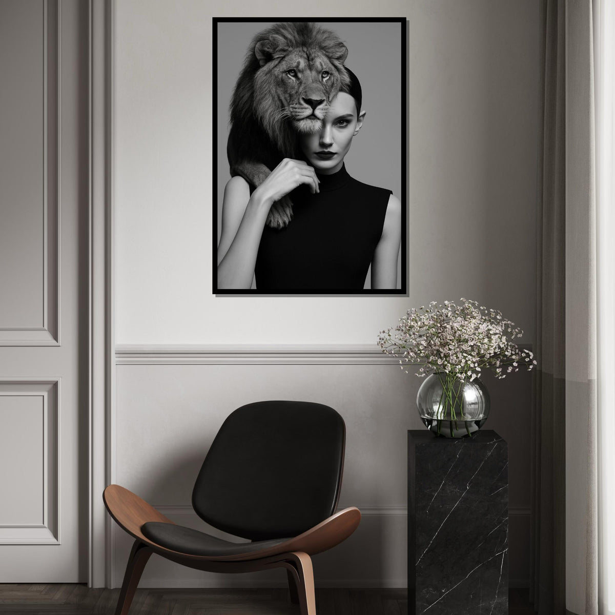Lion Woman Fusion, Elegant Lion Canvas, Animal Wall Art, Lion and Human Portrait, Wall Art Canvas Design, Ready to Hang Decoration
