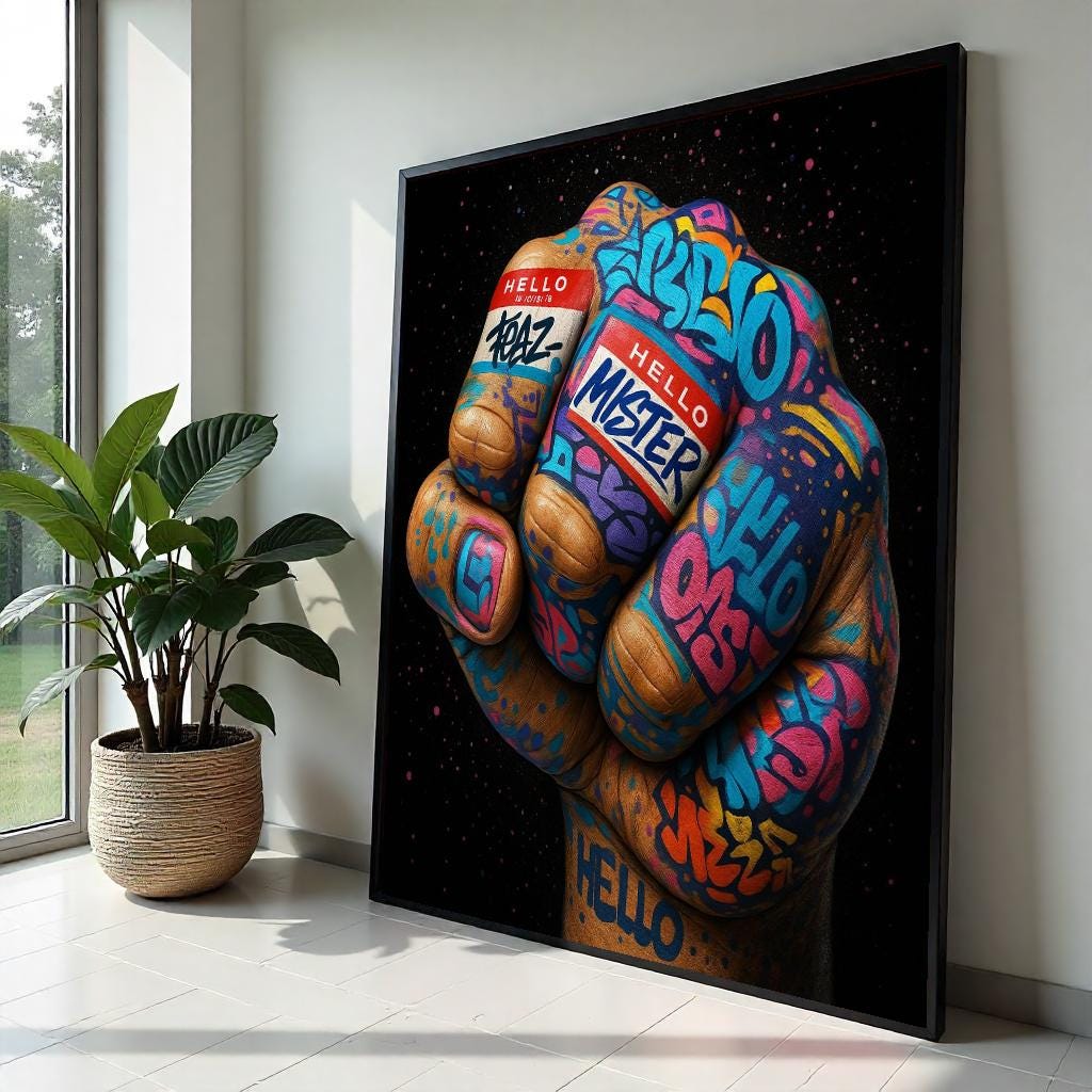 Graffiti Fist Canvas Art, Street Art Style, Colorful Hand Print, Wall Art Canvas Design, Ready To Hang Decoration