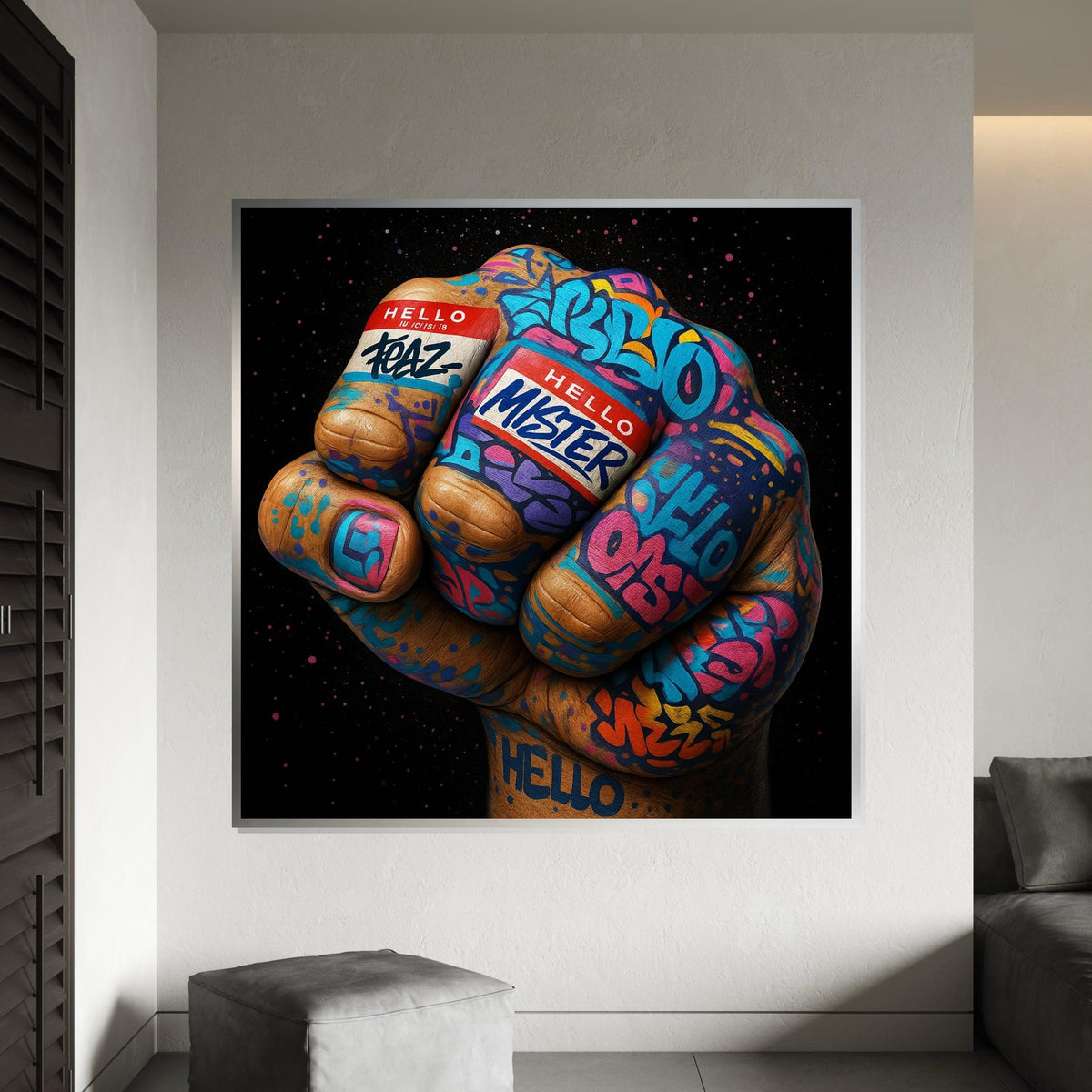 Graffiti Fist Canvas Art, Street Art Style, Colorful Hand Print, Wall Art Canvas Design, Ready To Hang Decoration