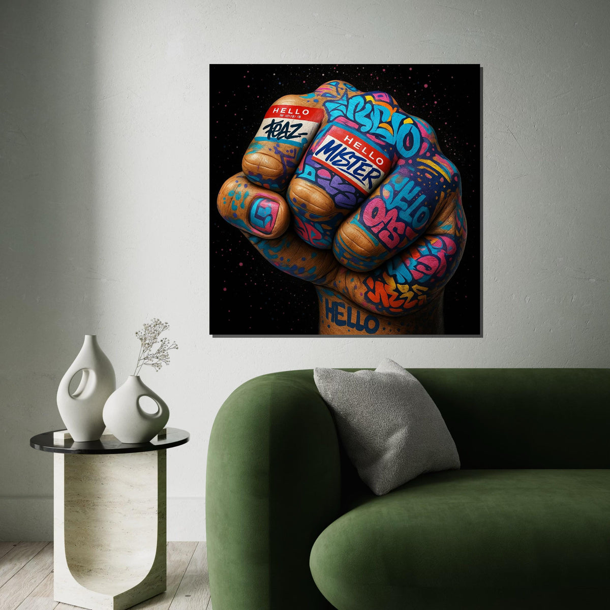 Graffiti Fist Canvas Art, Street Art Style, Colorful Hand Print, Wall Art Canvas Design, Ready To Hang Decoration