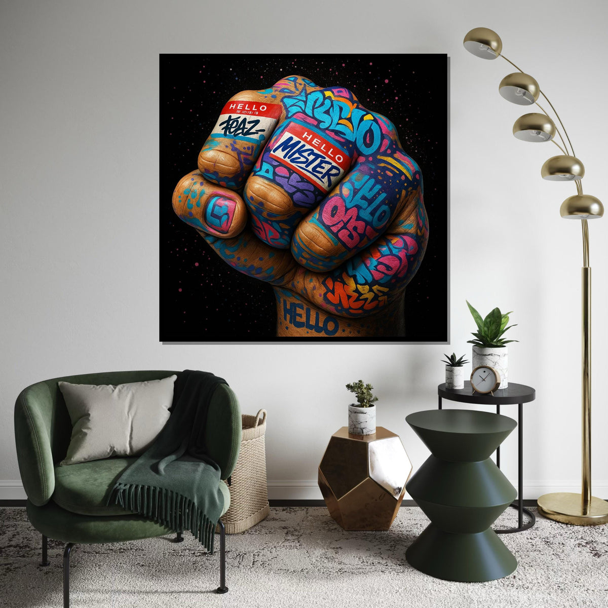 Graffiti Fist Canvas Art, Street Art Style, Colorful Hand Print, Wall Art Canvas Design, Ready To Hang Decoration