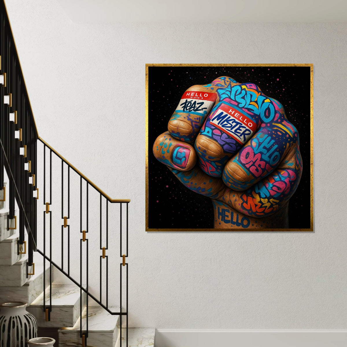 Graffiti Fist Canvas Art, Street Art Style, Colorful Hand Print, Wall Art Canvas Design, Ready To Hang Decoration