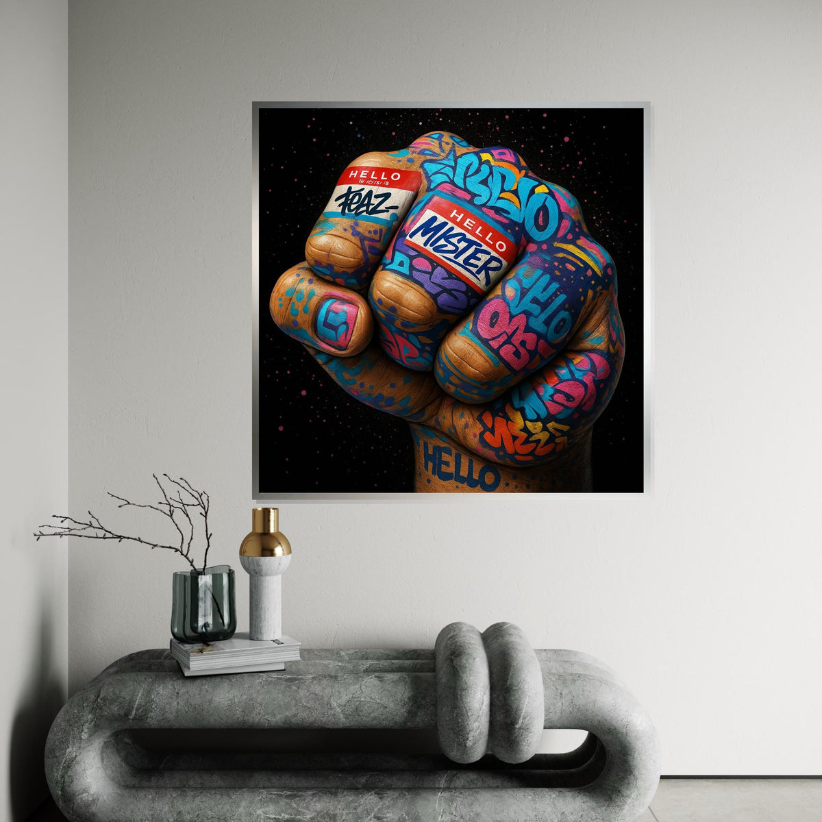 Graffiti Fist Canvas Art, Street Art Style, Colorful Hand Print, Wall Art Canvas Design, Ready To Hang Decoration