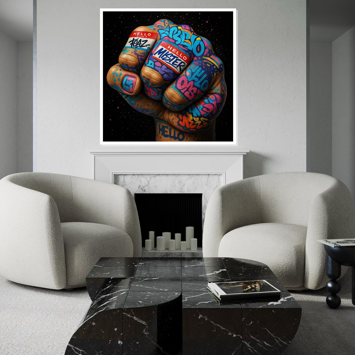 Graffiti Fist Canvas Art, Street Art Style, Colorful Hand Print, Wall Art Canvas Design, Ready To Hang Decoration