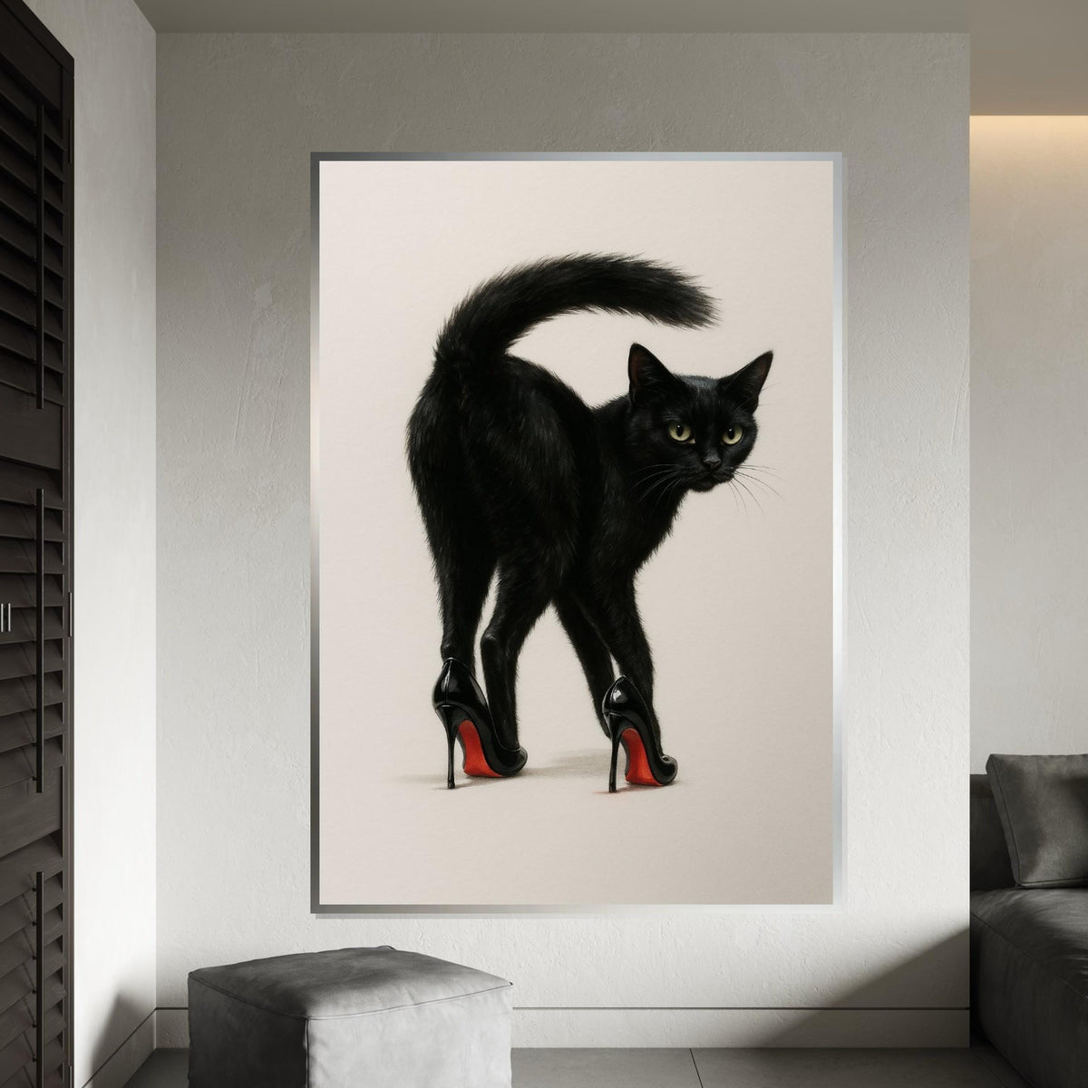 Black Cat Heels Canvas Art, Cat in High Heels, Quirky Cat Wall Print, Animal Canvas Design, Ready to Hang, Unique Home Decoration