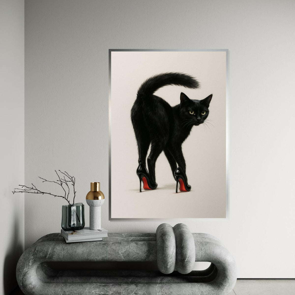 Black Cat Heels Canvas Art, Cat in High Heels, Quirky Cat Wall Print, Animal Canvas Design, Ready to Hang, Unique Home Decoration