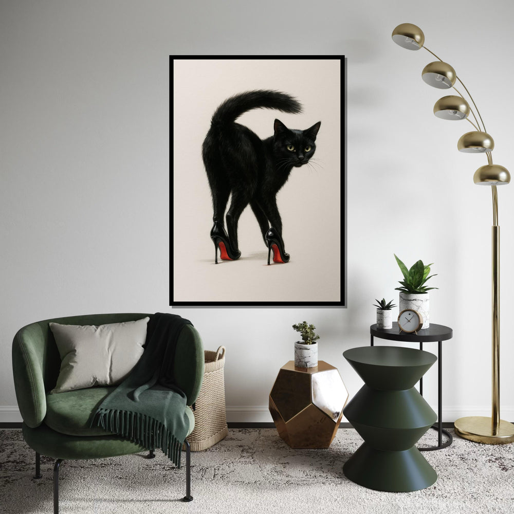 Black Cat Heels Canvas Art, Cat in High Heels, Quirky Cat Wall Print, Animal Canvas Design, Ready to Hang, Unique Home Decoration