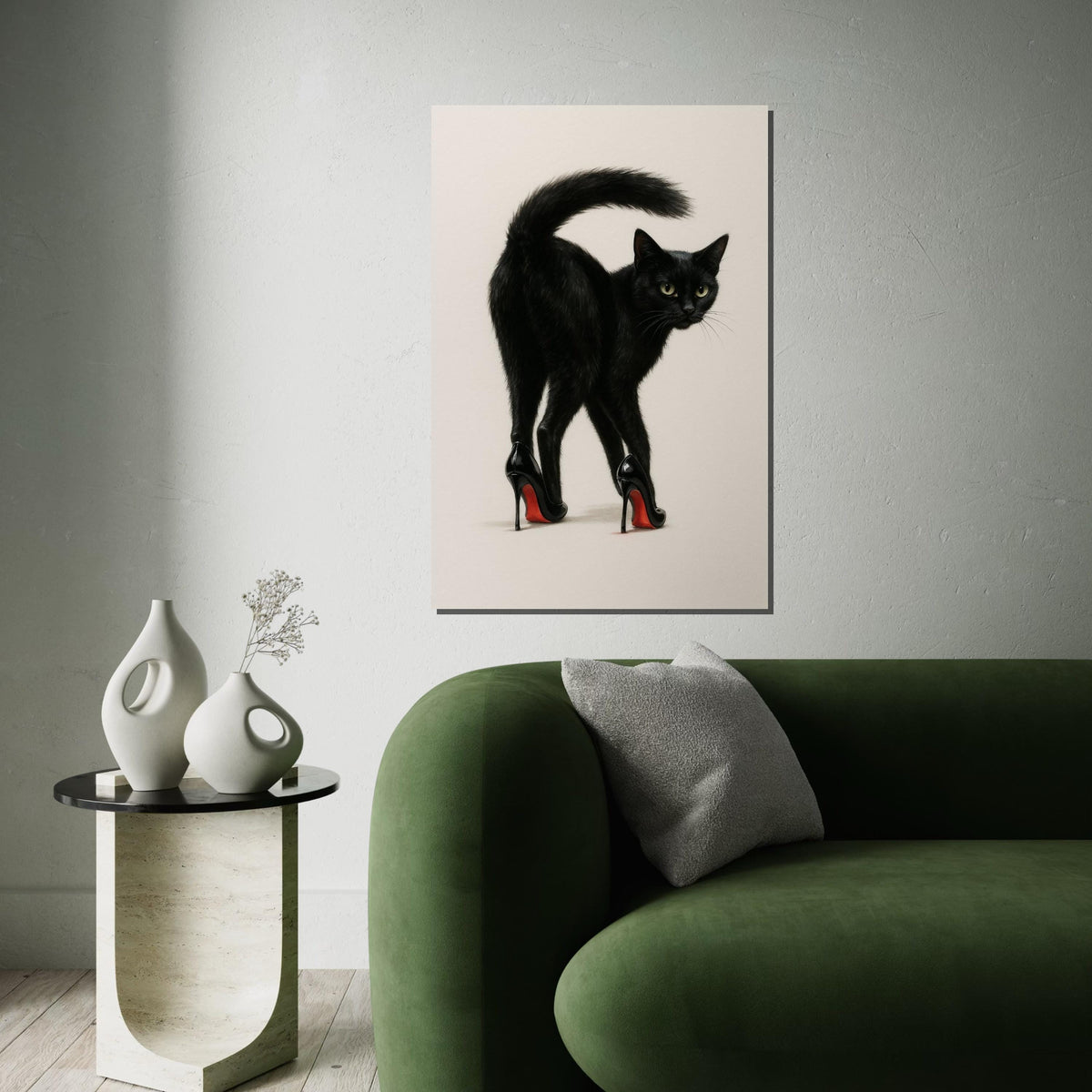 Black Cat Heels Canvas Art, Cat in High Heels, Quirky Cat Wall Print, Animal Canvas Design, Ready to Hang, Unique Home Decoration