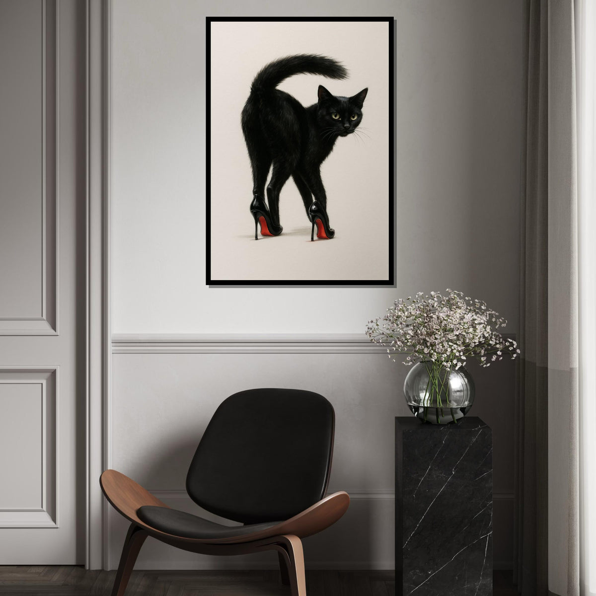 Black Cat Heels Canvas Art, Cat in High Heels, Quirky Cat Wall Print, Animal Canvas Design, Ready to Hang, Unique Home Decoration
