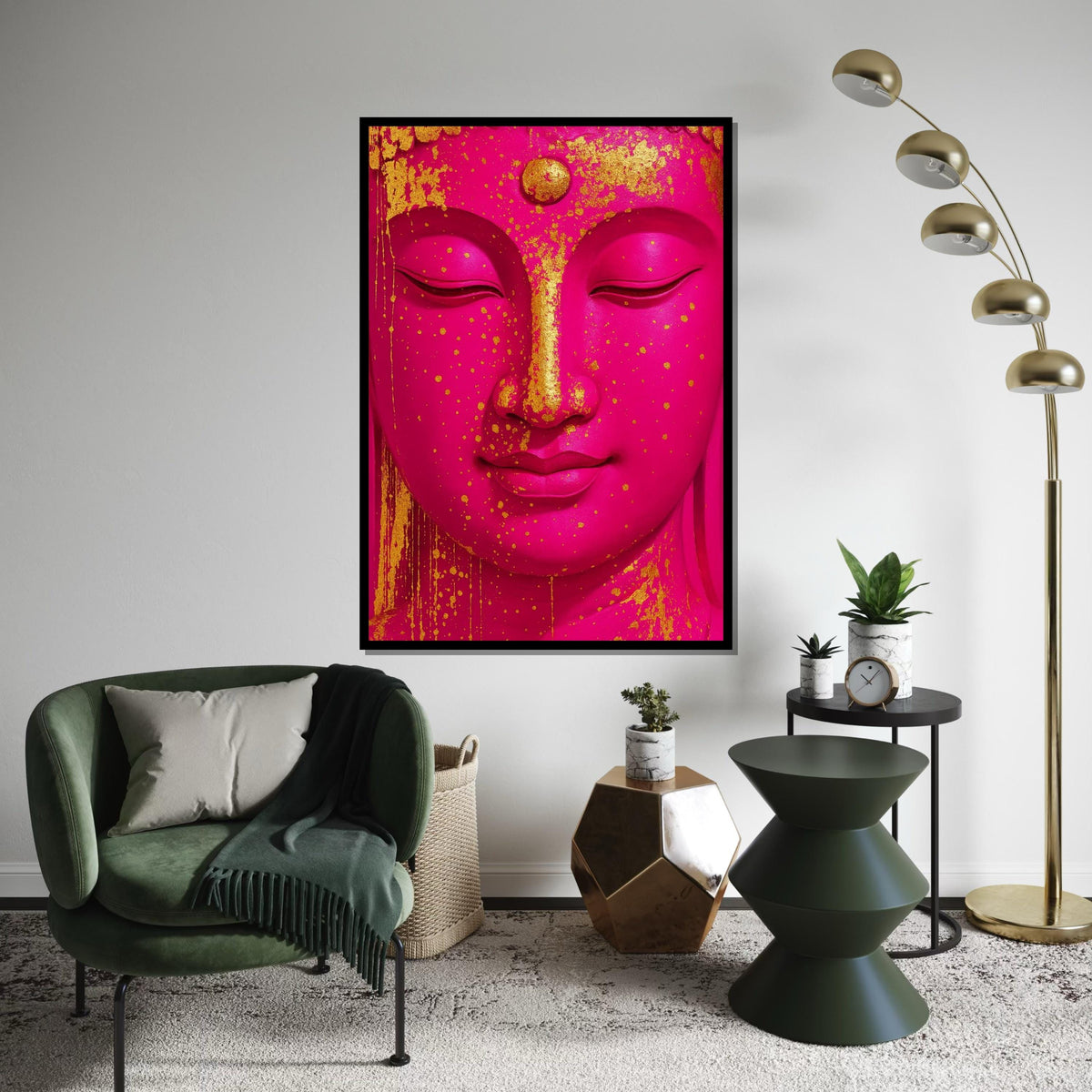 Golden Splatter Buddha, Pink Buddha Canvas Art, Zen Wall Art, Buddha Decor, Spiritual Canvas Design, Ready to Hang Artwork