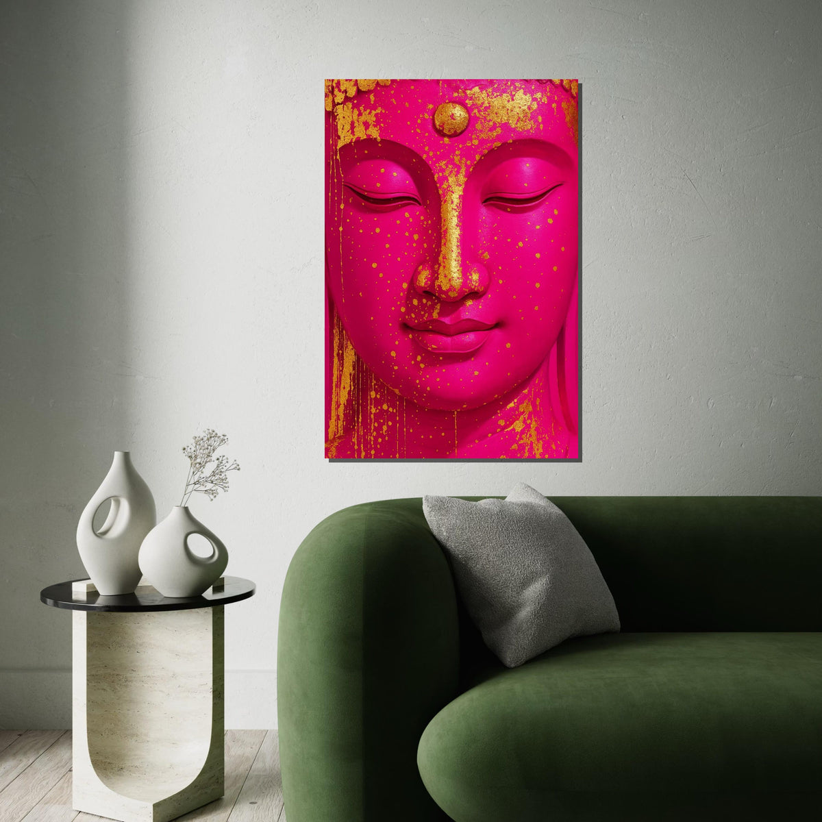 Golden Splatter Buddha, Pink Buddha Canvas Art, Zen Wall Art, Buddha Decor, Spiritual Canvas Design, Ready to Hang Artwork
