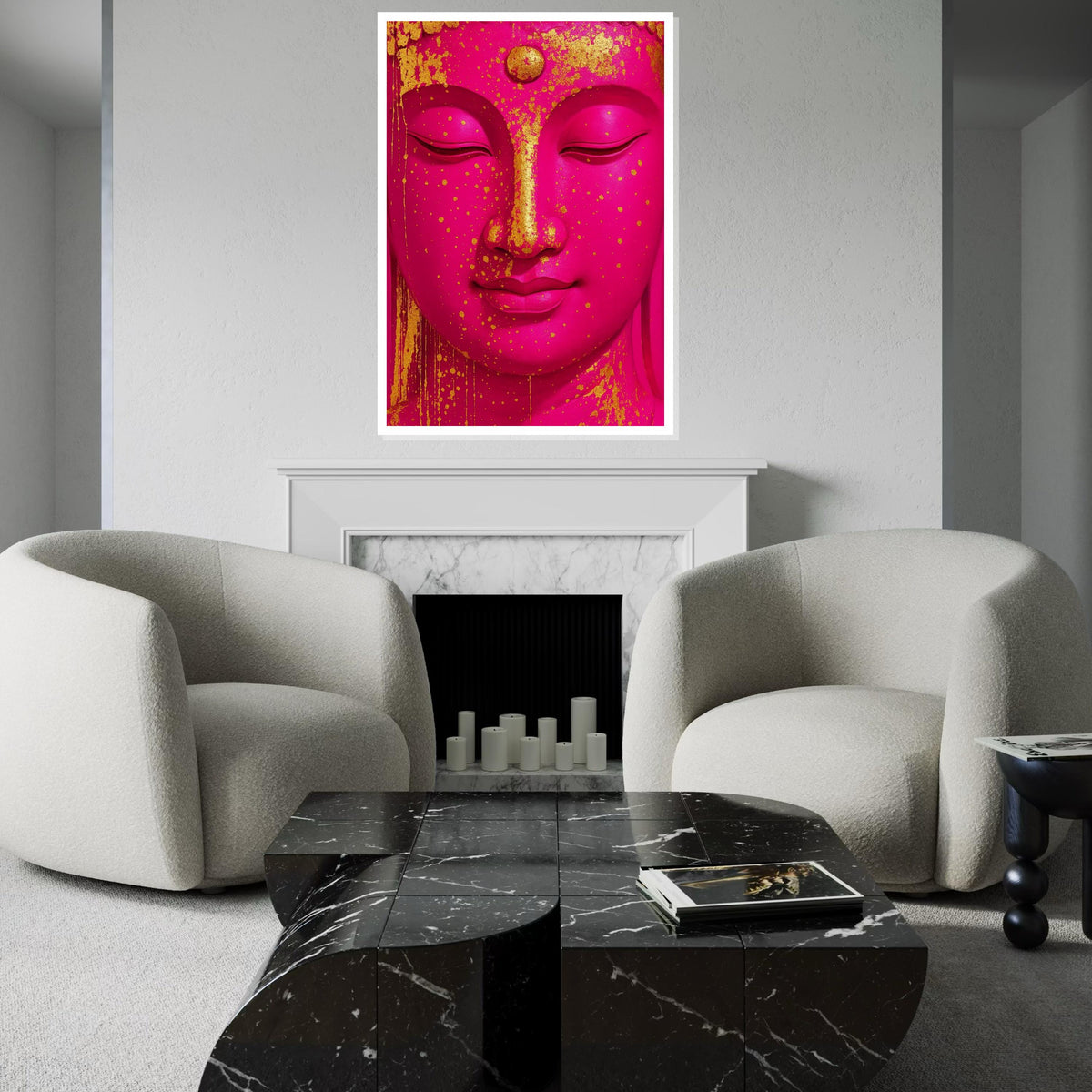 Golden Splatter Buddha, Pink Buddha Canvas Art, Zen Wall Art, Buddha Decor, Spiritual Canvas Design, Ready to Hang Artwork