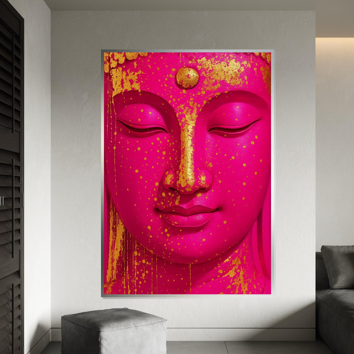 Golden Splatter Buddha, Pink Buddha Canvas Art, Zen Wall Art, Buddha Decor, Spiritual Canvas Design, Ready to Hang Artwork