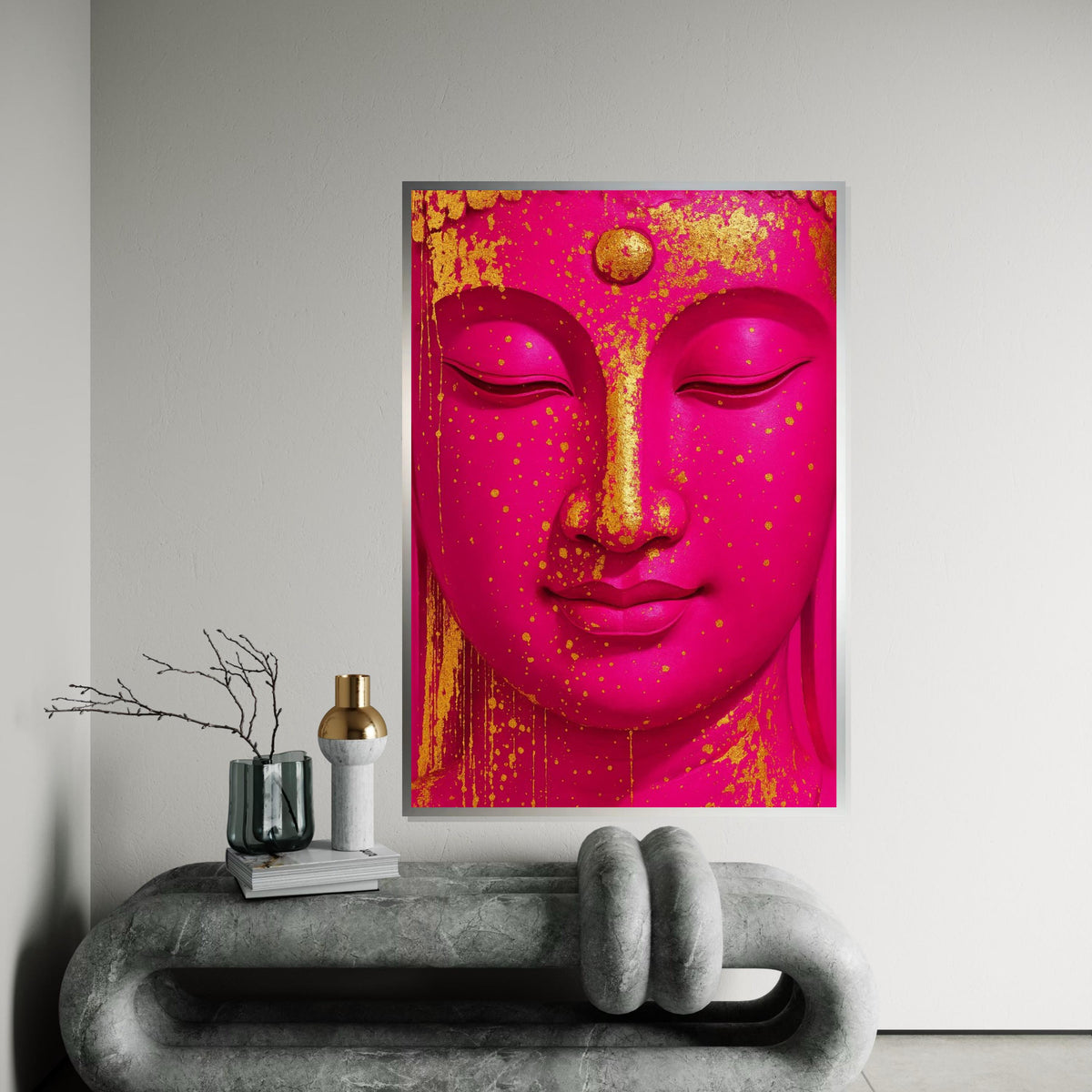 Golden Splatter Buddha, Pink Buddha Canvas Art, Zen Wall Art, Buddha Decor, Spiritual Canvas Design, Ready to Hang Artwork
