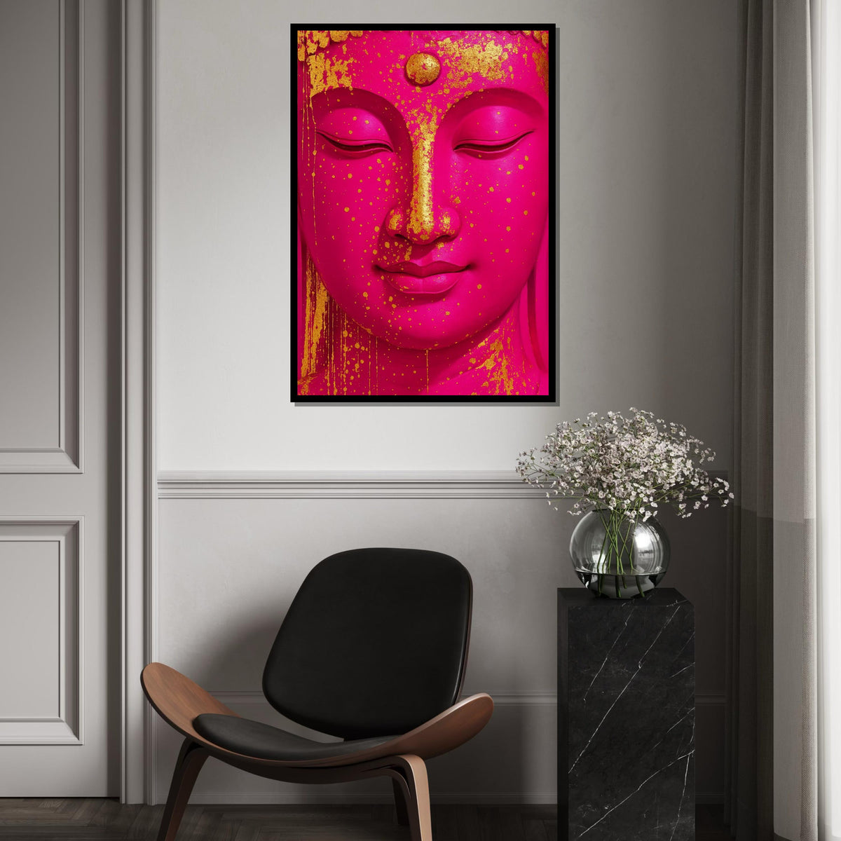 Golden Splatter Buddha, Pink Buddha Canvas Art, Zen Wall Art, Buddha Decor, Spiritual Canvas Design, Ready to Hang Artwork