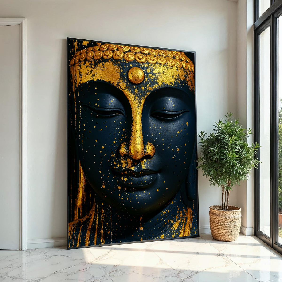 Gold Splatter Buddha Canvas, Spiritual Wall Art, Zen Buddha Art, Wall Art Canvas Design, Framed Canvas Ready To Hang, Gold Decor Accent