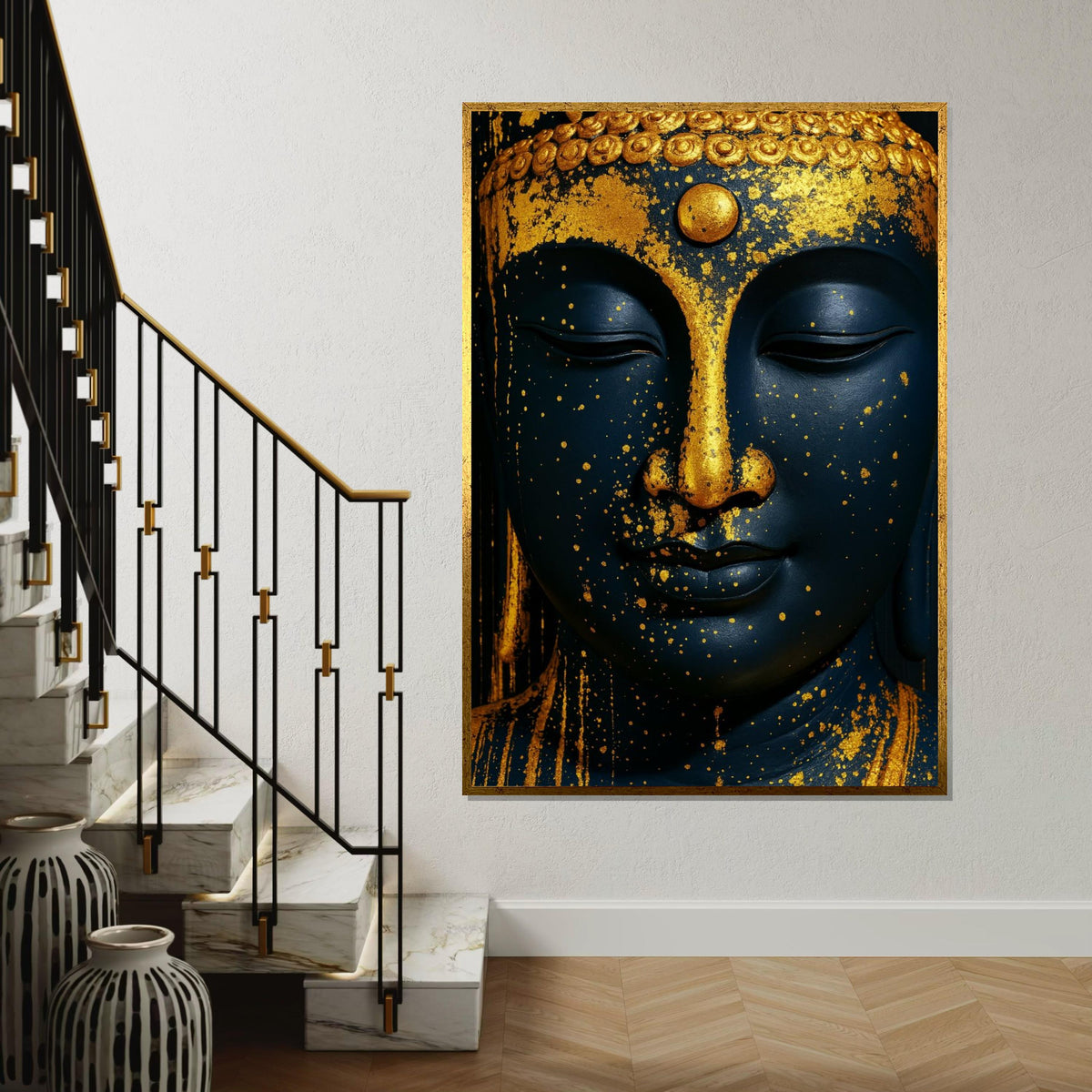 Gold Splatter Buddha Canvas, Spiritual Wall Art, Zen Buddha Art, Wall Art Canvas Design, Framed Canvas Ready To Hang, Gold Decor Accent