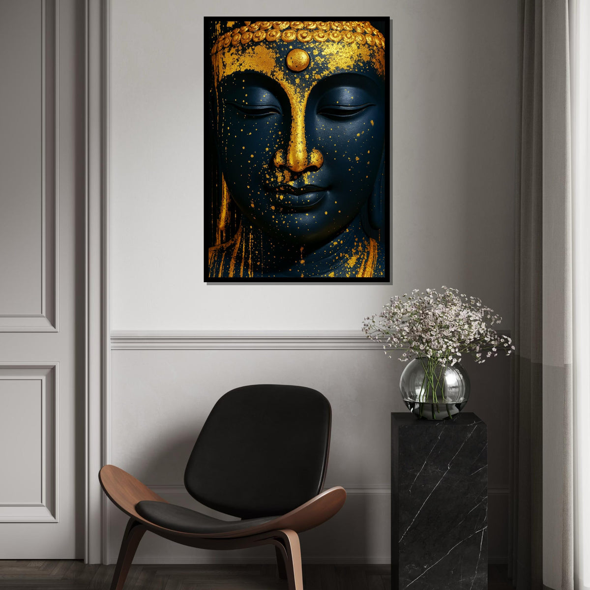 Gold Splatter Buddha Canvas, Spiritual Wall Art, Zen Buddha Art, Wall Art Canvas Design, Framed Canvas Ready To Hang, Gold Decor Accent