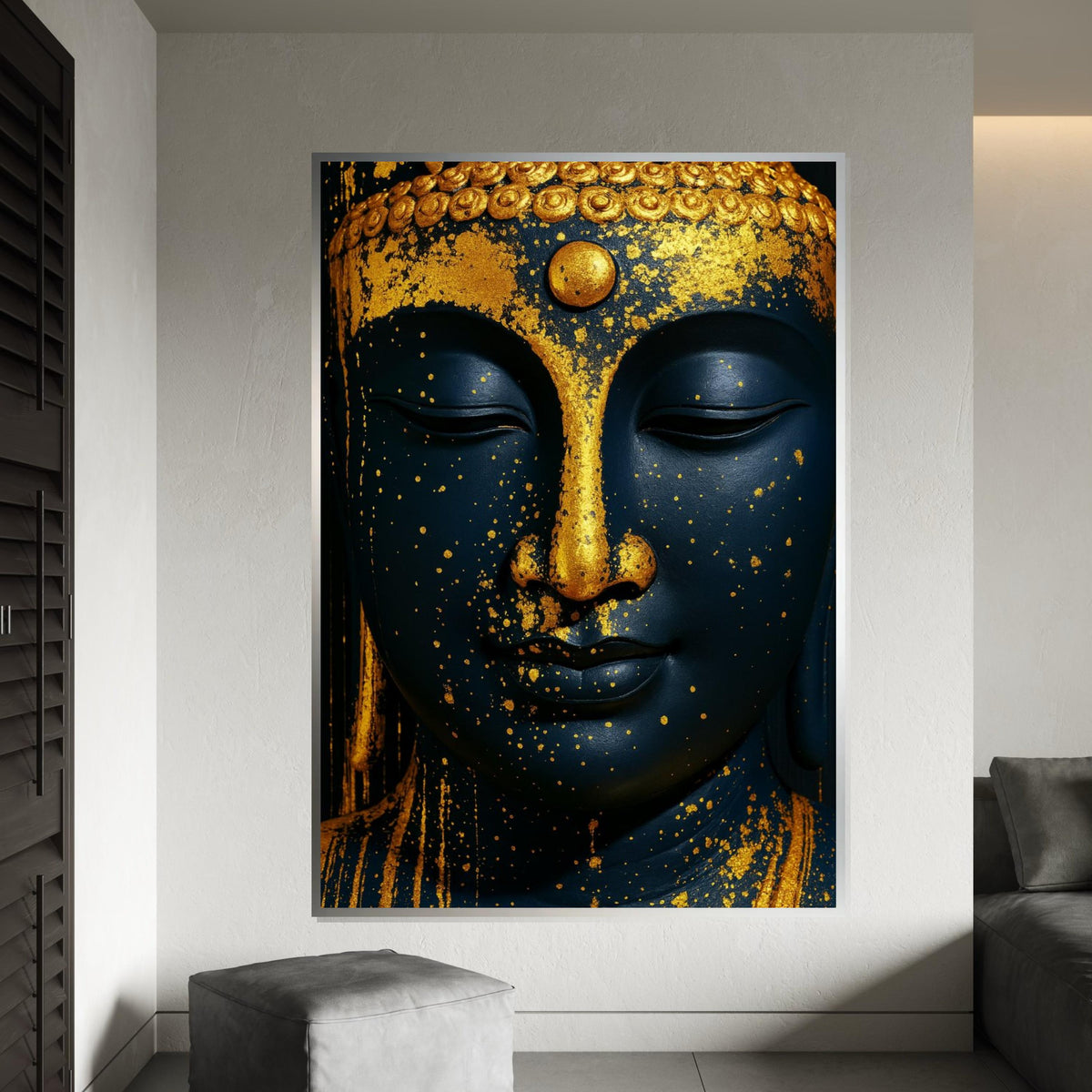 Gold Splatter Buddha Canvas, Spiritual Wall Art, Zen Buddha Art, Wall Art Canvas Design, Framed Canvas Ready To Hang, Gold Decor Accent