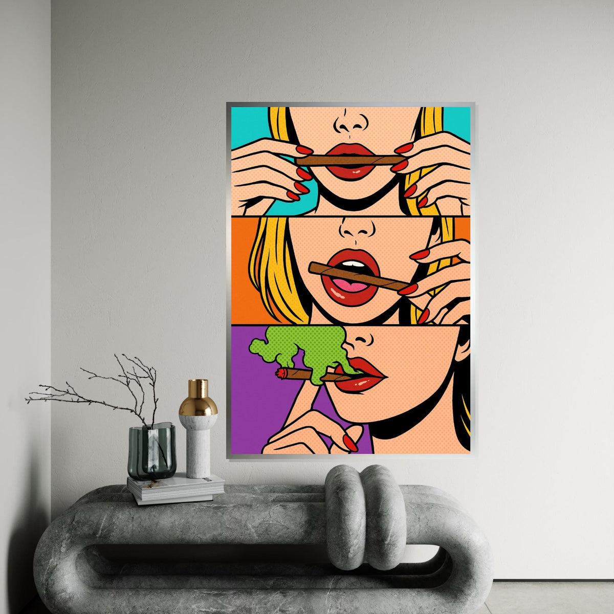 Pop Art Lips Canvas, Smoking Woman Art, Colorful Lips Wall Art, Pop Art Style Canvas, Wall Art Canvas Design, Ready To Hang Decoration