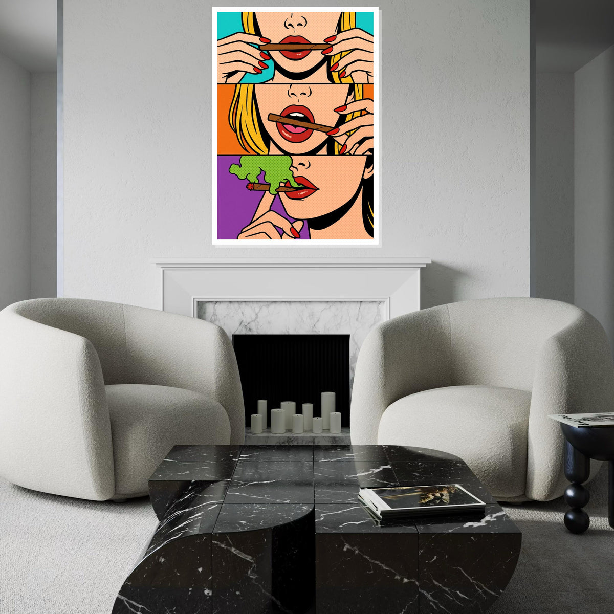 Pop Art Lips Canvas, Smoking Woman Art, Colorful Lips Wall Art, Pop Art Style Canvas, Wall Art Canvas Design, Ready To Hang Decoration