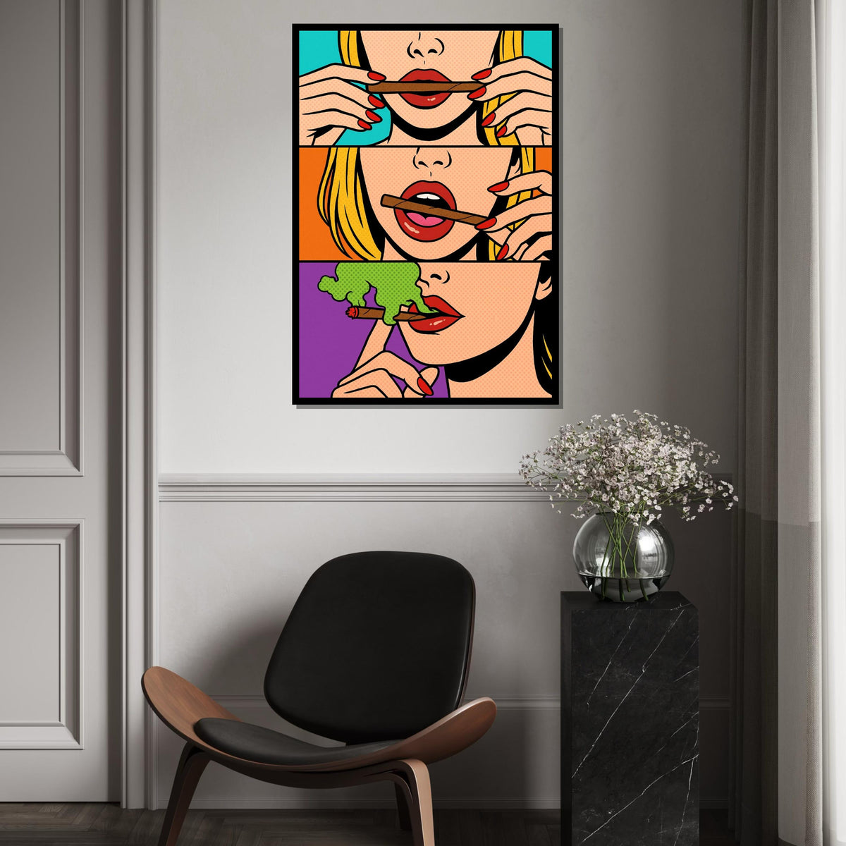 Pop Art Lips Canvas, Smoking Woman Art, Colorful Lips Wall Art, Pop Art Style Canvas, Wall Art Canvas Design, Ready To Hang Decoration
