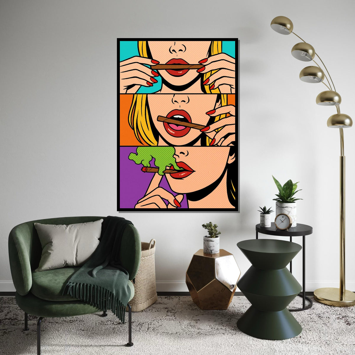 Pop Art Lips Canvas, Smoking Woman Art, Colorful Lips Wall Art, Pop Art Style Canvas, Wall Art Canvas Design, Ready To Hang Decoration