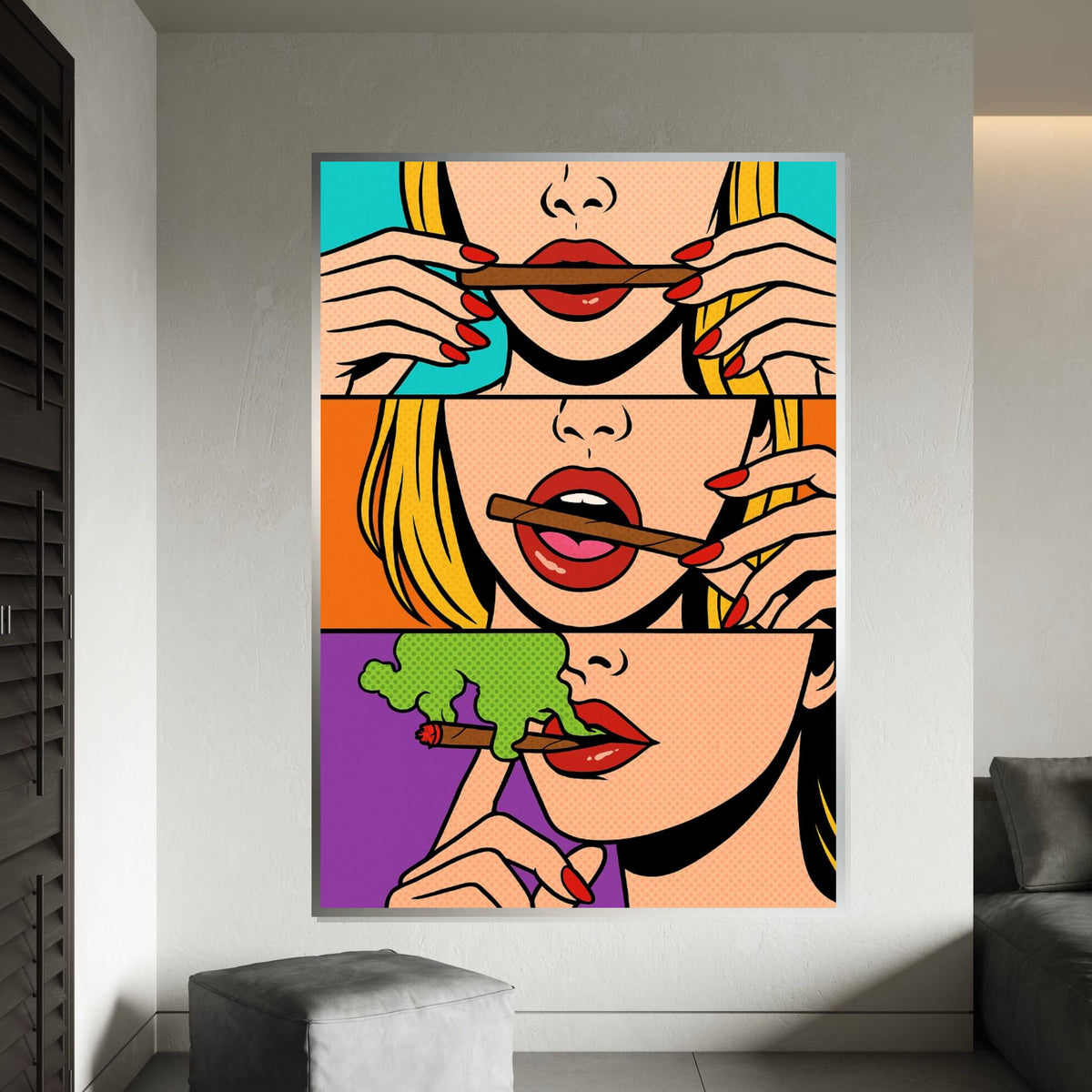 Pop Art Lips Canvas, Smoking Woman Art, Colorful Lips Wall Art, Pop Art Style Canvas, Wall Art Canvas Design, Ready To Hang Decoration
