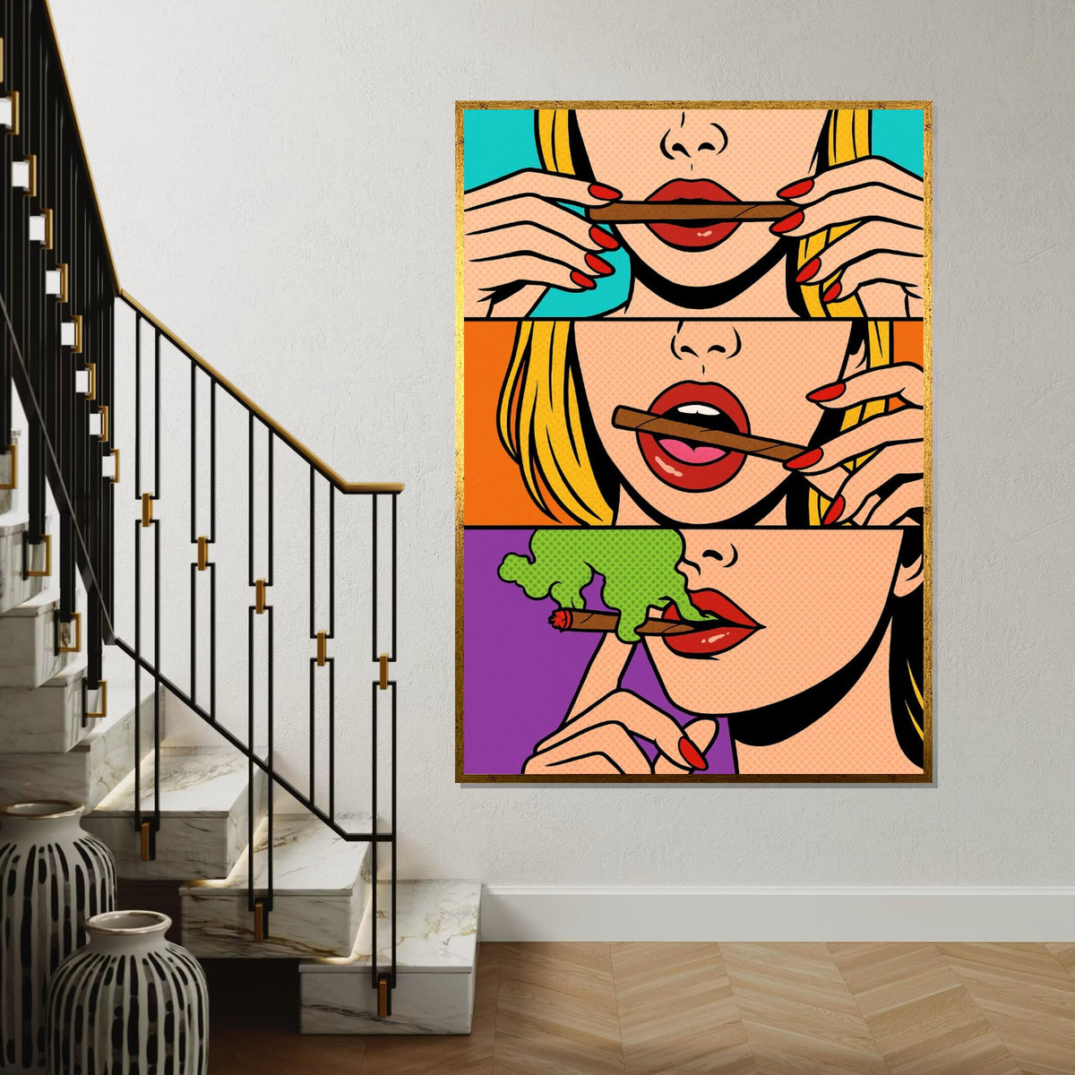 Pop Art Lips Canvas, Smoking Woman Art, Colorful Lips Wall Art, Pop Art Style Canvas, Wall Art Canvas Design, Ready To Hang Decoration