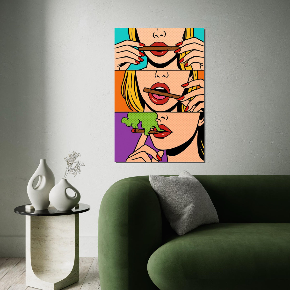 Pop Art Lips Canvas, Smoking Woman Art, Colorful Lips Wall Art, Pop Art Style Canvas, Wall Art Canvas Design, Ready To Hang Decoration